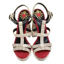 Pre Owned Dolce & Gabbana Beige Snakesking DG Logo Platfom Sandals Size 36