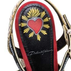 Pre Owned Dolce & Gabbana Beige Snakesking DG Logo Platfom Sandals Size 36
