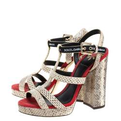 Pre Owned Dolce & Gabbana Beige Snakesking DG Logo Platfom Sandals Size 36