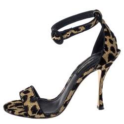 Pre Owned صندل دولتشي أند غابانا لوريكس وقطيفة نقشة الفهد ذهبي/أسود بحزام للكاحل مقاس 40.5