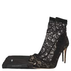 Pre Owned Dolce & Gabbana Black Lace and Mesh Stretch Booties Size 39.5