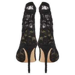Pre Owned Dolce & Gabbana Black Lace and Mesh Stretch Booties Size 39.5