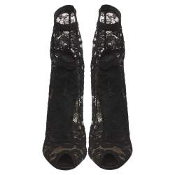 Pre Owned Dolce & Gabbana Black Lace and Mesh Stretch Booties Size 39.5