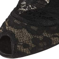 Pre Owned Dolce & Gabbana Black Lace and Mesh Stretch Booties Size 39.5