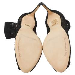 Pre Owned Dolce & Gabbana Black Lace and Mesh Stretch Booties Size 39.5
