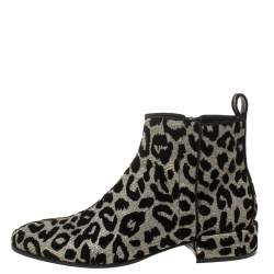 Pre Owned Dolce & Gabbana Gold/Silver Animal Print Lurex Fabric Boots Size 38