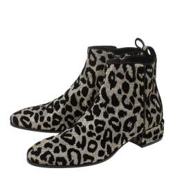 Pre Owned Dolce & Gabbana Gold/Silver Animal Print Lurex Fabric Boots Size 38