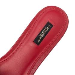 Pre Owned Dolce & Gabbana Red Leather Pom Pom And Mirror Embellished Flat Sandals Size 40