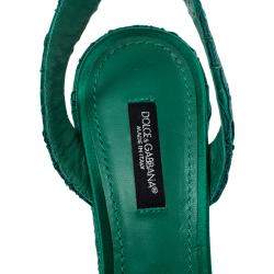 Pre Owned Dolce & Gabbana Green Lace Keira Embellished Platform Sandals Size 37.5