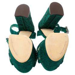 Pre Owned Dolce & Gabbana Green Lace Keira Embellished Platform Sandals Size 37.5