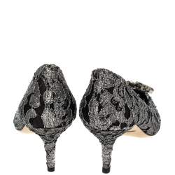 Pre Owned Dolce & Gabbana Silver/Black Lace Bellucci Pumps Size 38