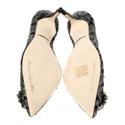 Pre Owned Dolce & Gabbana Silver/Black Lace Bellucci Pumps Size 38