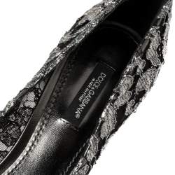 Pre Owned Dolce & Gabbana Silver/Black Lace Bellucci Pumps Size 38
