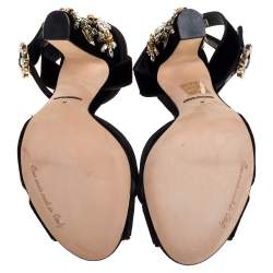 Pre Owned Dolce & Gabbana Black Velvet Crystal Embellished Sandals Size 39