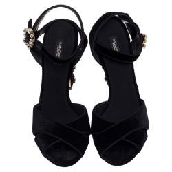Pre Owned Dolce & Gabbana Black Velvet Crystal Embellished Sandals Size 39