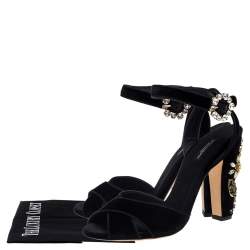Pre Owned Dolce & Gabbana Black Velvet Crystal Embellished Sandals Size 39