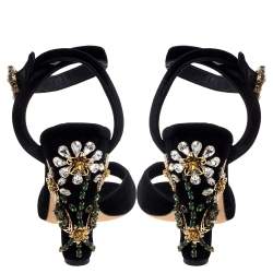 Pre Owned Dolce & Gabbana Black Velvet Crystal Embellished Sandals Size 39