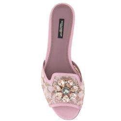 Pre Owned Dolce & Gabbana Pink Taormina Lace Crystals Mules Size IT 39
