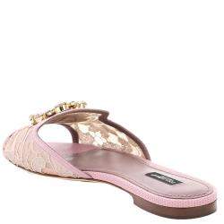 Pre Owned Dolce & Gabbana Pink Taormina Lace Crystals Mules Size IT 39