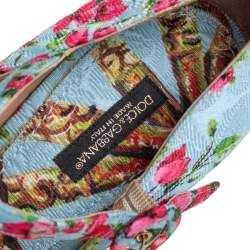 Pre Owned Dolce & Gabbana Blue Floral Print Fabric T-Strap Pumps Size 40