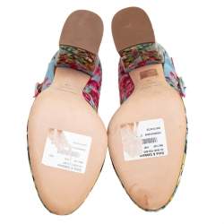 Pre Owned Dolce & Gabbana Blue Floral Print Fabric T-Strap Pumps Size 40