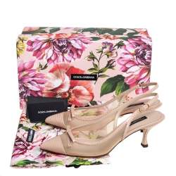 Pre Owned Dolce & Gabbana Beige Mesh And Leather Lori Slingback Sandals Size 38