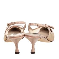 Pre Owned Dolce & Gabbana Beige Mesh And Leather Lori Slingback Sandals Size 38