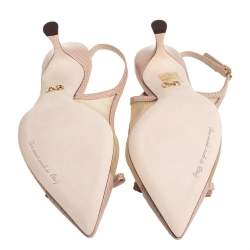 Pre Owned Dolce & Gabbana Beige Mesh And Leather Lori Slingback Sandals Size 38