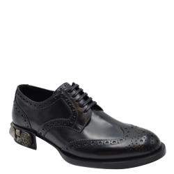 Pre Owned Dolce and Gabbana Black Leather Detail Derby Shoes Size EU 37