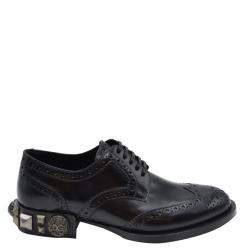 Pre Owned Dolce and Gabbana Black Leather Detail Derby Shoes Size EU 37