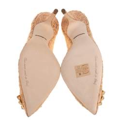 مملوكة مسبقًا Dolce & Gabbana Peach Lace And Mesh Crystal Taormina Pumps Size 38.5
