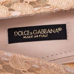 مملوكة مسبقًا Dolce & Gabbana Peach Lace And Mesh Crystal Taormina Pumps Size 38.5