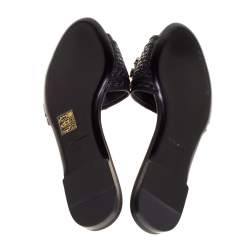 Pre Owned Dolce & Gabbana Black Woven Raffia Crystal Embellished Flat Slides Size 37