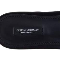 Pre Owned Dolce & Gabbana Black Woven Raffia Crystal Embellished Flat Slides Size 37