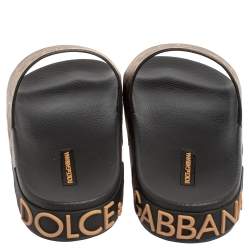 Pre Owned Dolce & Gabbana Brown/Black Leopard Print Rubber Saint Barth Slide Sandals Size 39