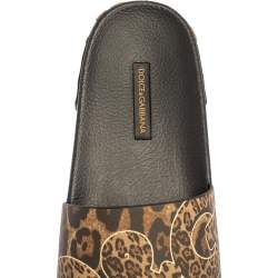 Pre Owned Dolce & Gabbana Brown/Black Leopard Print Rubber Saint Barth Slide Sandals Size 39