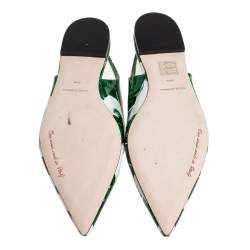 مملوكة مسبقًا صندل فلات دولتشي أند غابانا فتحة كعب مطبوع أوراق شجرة الموز جلد لامع أخضر و أبيض مقاس 36.5