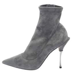 مملوكة مسبقًا Dolce & Gabbana Grey Suede Pointed Toe Booties Size 40