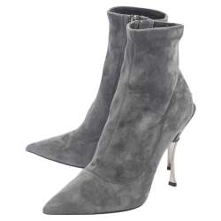 مملوكة مسبقًا Dolce & Gabbana Grey Suede Pointed Toe Booties Size 40