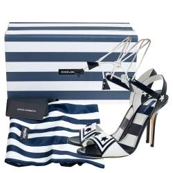 Pre Owned Dolce & Gabbana White/Navy Blue Patent Leather Keira Ankle Tie Sandals Size 39