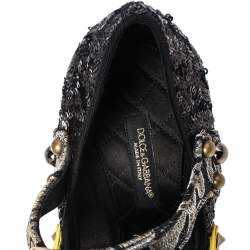 Pre Owned Dolce & Gabbana Black Mixed Media Crystal Embellished Mary Jane Pumps Size 36