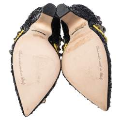 Pre Owned Dolce & Gabbana Black Mixed Media Crystal Embellished Mary Jane Pumps Size 36