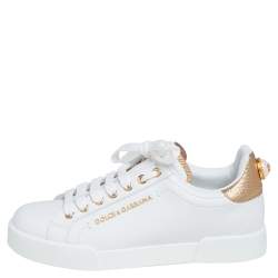 Pre Owned Dolce & Gabbana White Leather Portofino Sneakers Size 37.5