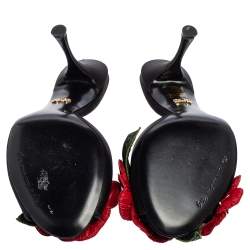 Pre Owned Dolce & Gabbana Black Satin Rose Embellished Slide Sandals Size 39