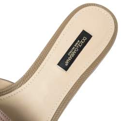 Pre Owned Dolce & Gabbana Grey Lizard Embossed Leather Bow Flat Slides Size 37
