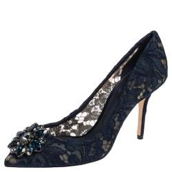 Pre Owned Dolce & Gabbana Blue Lace Taormina Pumps Size 38