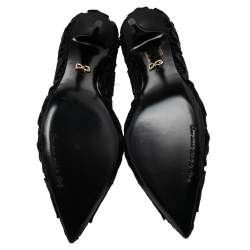 مملوكة مسبقًا Dolce & Gabbana Black Embroidered Mesh Trim Pointed Toe Pumps Size 40