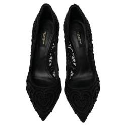 مملوكة مسبقًا Dolce & Gabbana Black Embroidered Mesh Trim Pointed Toe Pumps Size 40