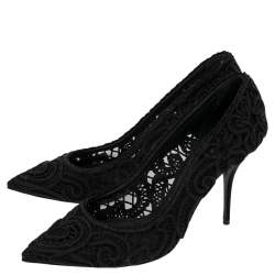 مملوكة مسبقًا Dolce & Gabbana Black Embroidered Mesh Trim Pointed Toe Pumps Size 40