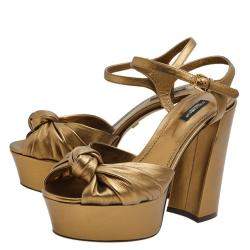 Pre Owned Dolce & Gabbana Gold Knotted Metallic Leather Platform Sandals Size EU 40